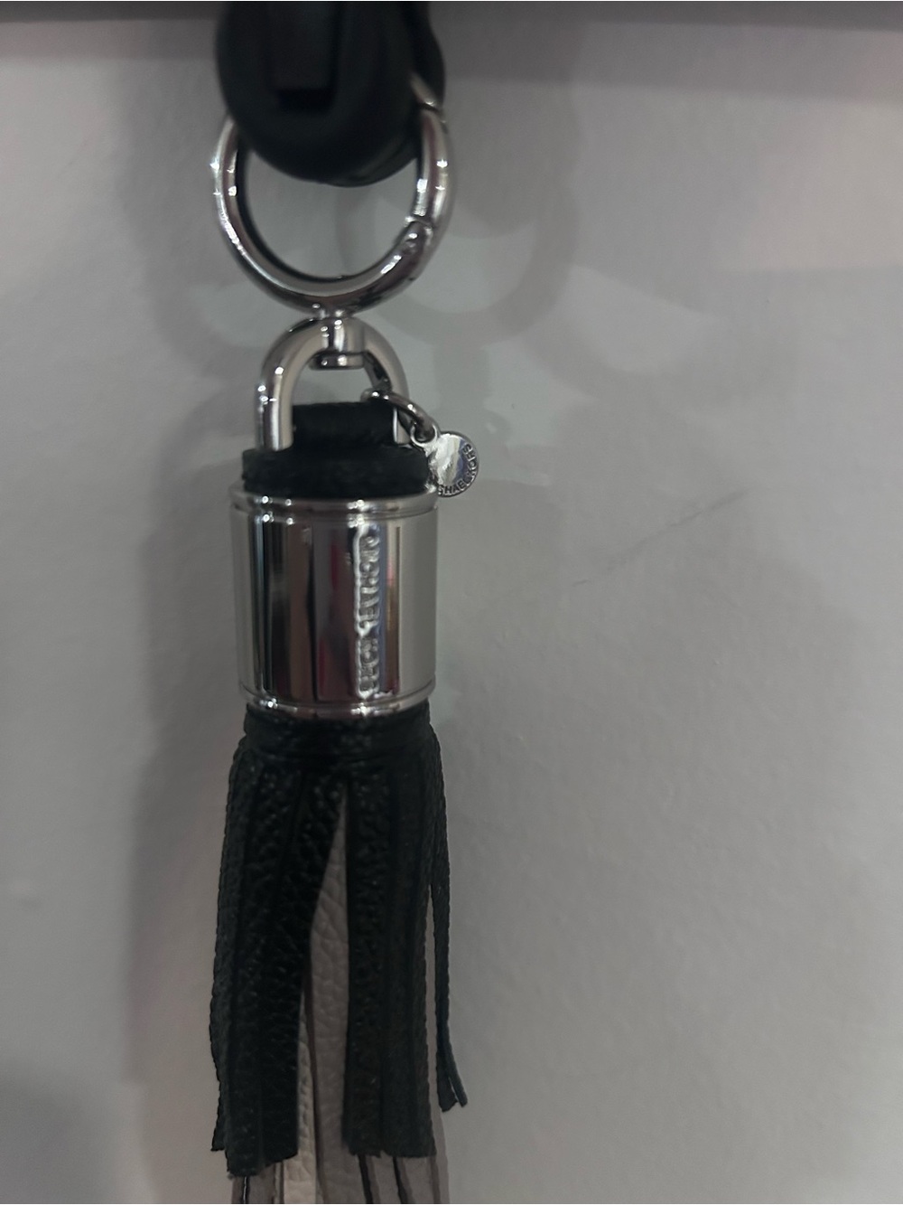 Michael Kors Black and Light Gray Leather Tassel Key Charm with Silver Hardware - Picture 5 of 5
